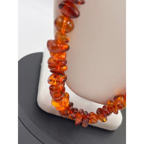 Baltic Amber Vintage Polished Bright Cognac Honey Translucent Nugget Necklace - Picture 3 of 7